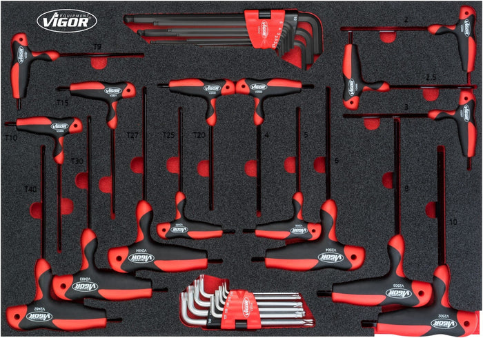 Vigor 34 Pce T-handle Screwdriver & L-Key Set V5175 Modular Insert Tray