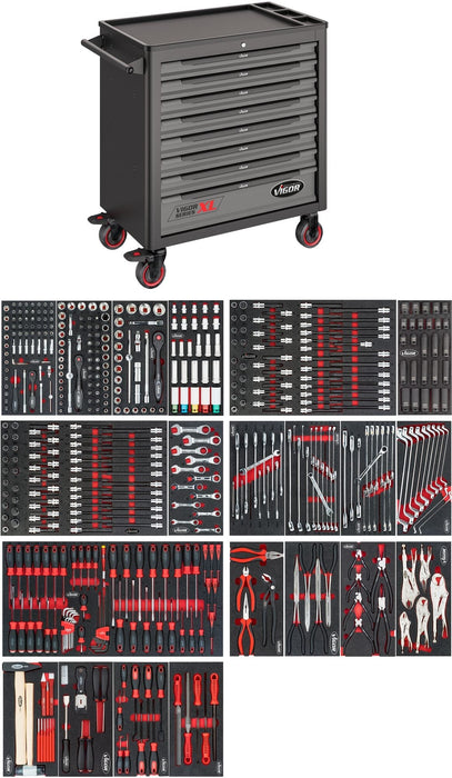 Vigor 499 Piece Tool Trolley Series XL Plastic Worktop with Assortment V5434