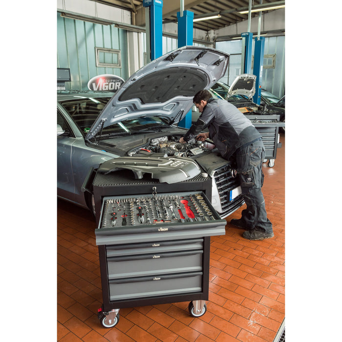 Vigor 164 Piece Tool Trolley Series M with Assortment V2379N