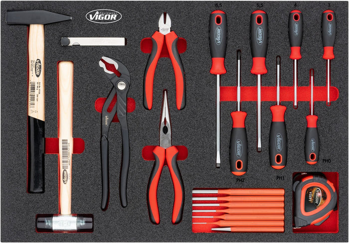 Vigor Hammer, Pliers & Screwdriver Set V5634N Modular Insert Tray