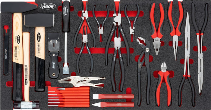 Vigor 29 Piece Pliers Hammer Chisel Set for Series XL V5638N Modular Insert Tray