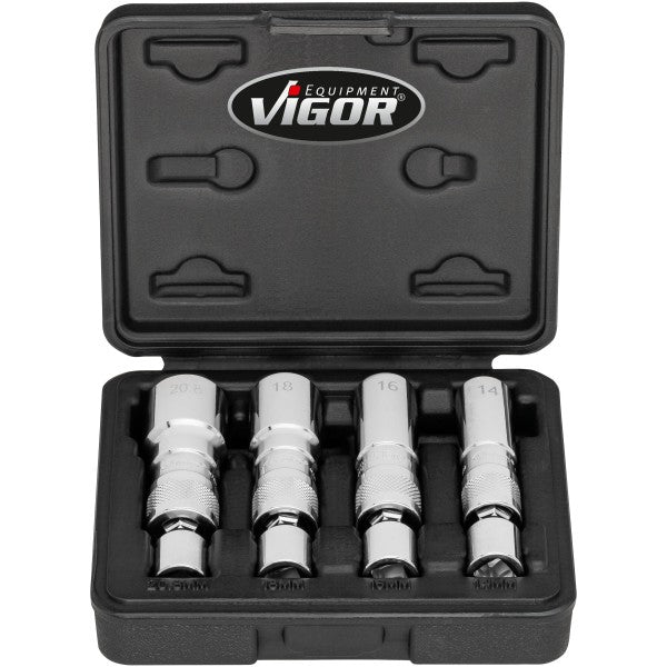 Vigor V7002/4 Spark Plug Socket Set (Size 14, 16, 18, 20.8mm), 4 Pce