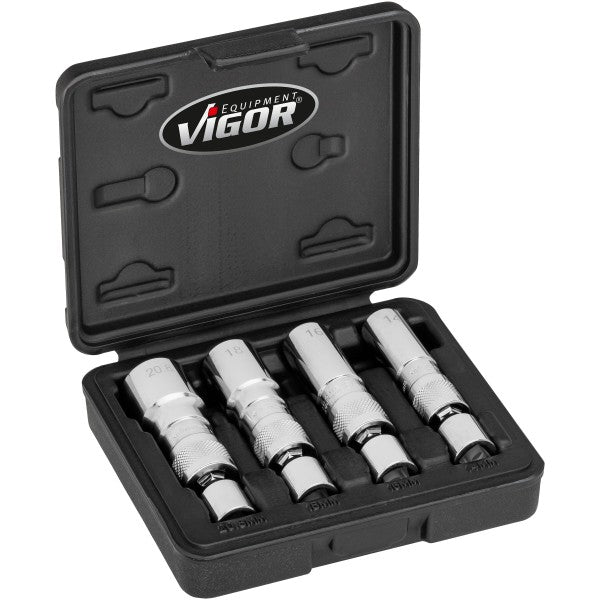 Vigor V7002/4 Spark Plug Socket Set (Size 14, 16, 18, 20.8mm), 4 Pce
