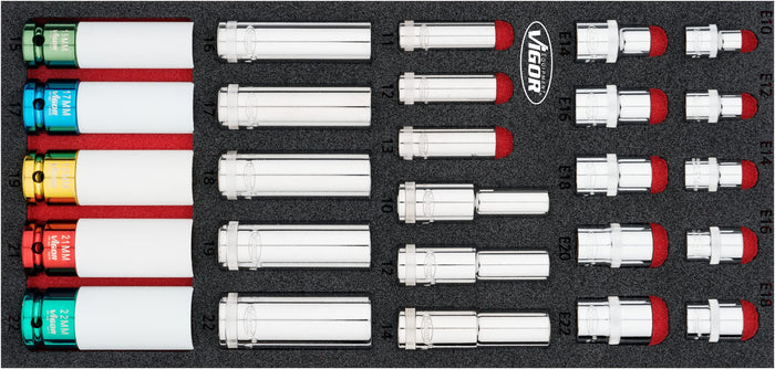 Vigor 26 Piece Socket Set V7323 Modular Insert Tray